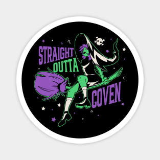 Straight Outta Coven // Funny Halloween Witch on Broomstick Magnet